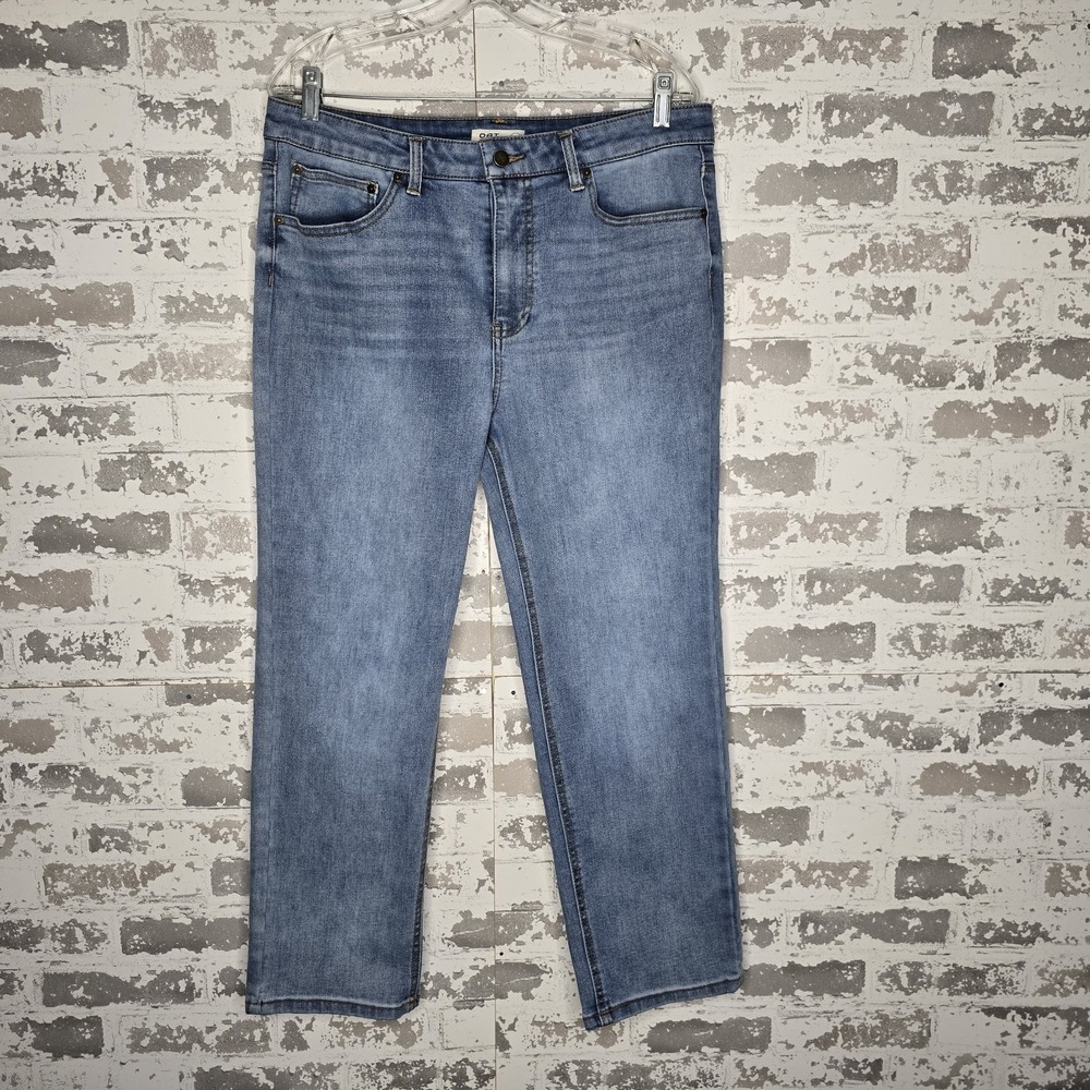 Oat New York Jeans Women 12 Light Blue Wash Denim Cropped High Rise Straight Leg